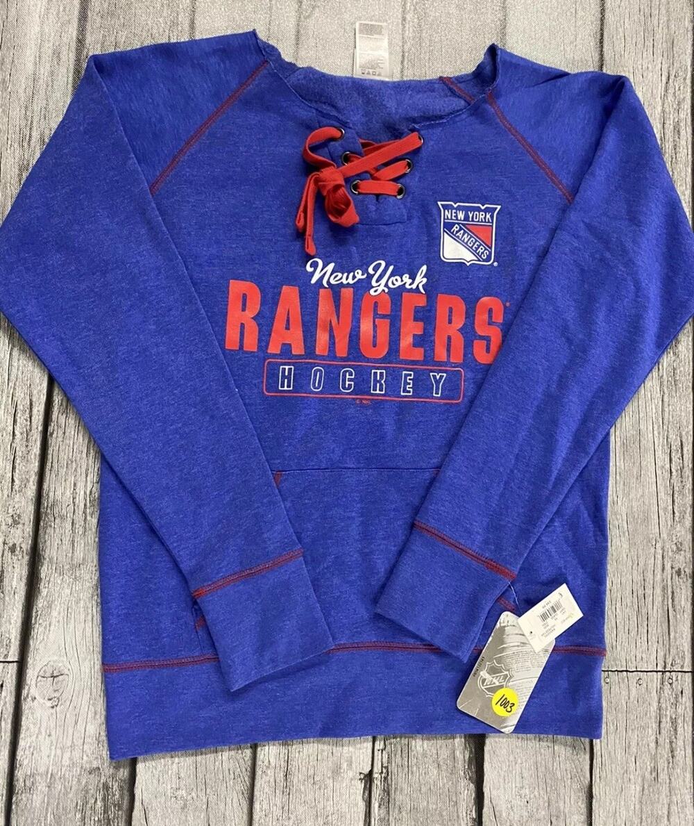 NWT Women’s New York Rangers Sweatshirt Medium Blue Lace Up NHL Fleece